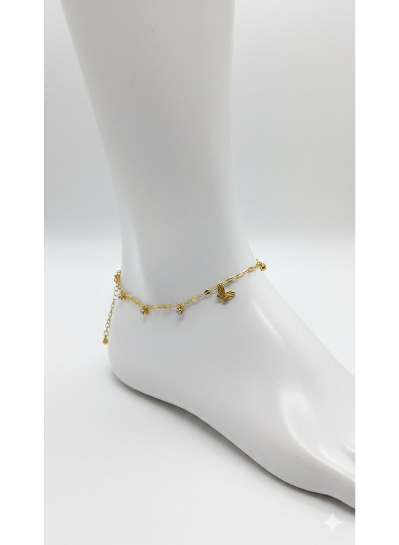 ورد خلخال "فراشة الحرية" ذهبي من الستانلس ستيل مرصع بالزيركون - تصميم راقي للمناسبات واليوميات. - Image 4